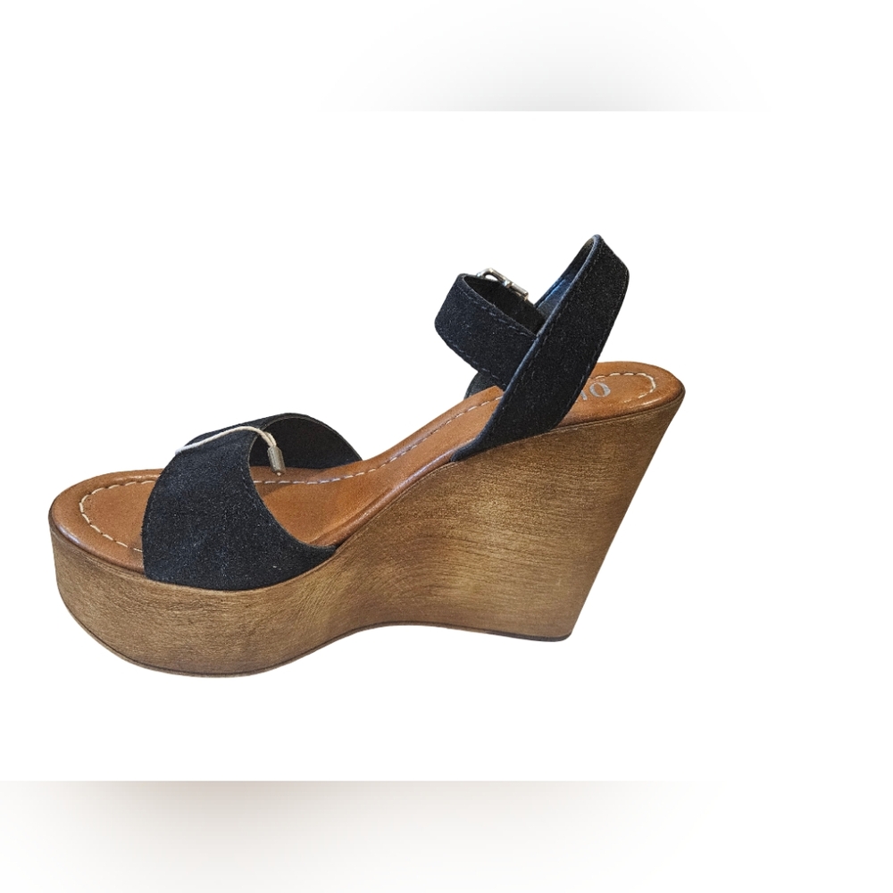 139 Ovye Suede Black and Brown Wedge Shoes with Ankle Strap EU 39